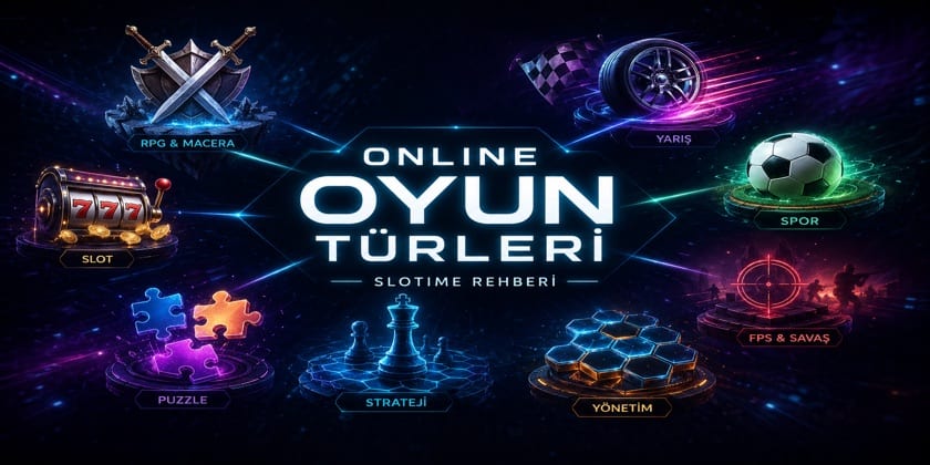 Online oyun türleri ve Slotime blog kapak görseli